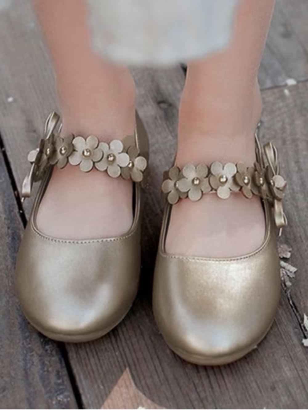Boutique Toddler Girls Metallic Gold Floral Mary Jane Shoes Size 13